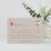 White Cherry Blossom Sakura zwemt Asian Wedding RSVP Kaartje (Staand voorkant)