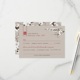 White Cherry Blossom Sakura zwemt Asian Wedding RSVP Kaartje