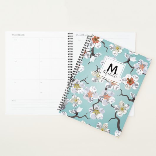 White Cherry Blossom Stationery Monogram Planner (Display)