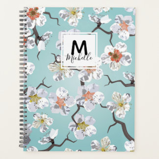 White Cherry Blossom Stationery Monogram Planner