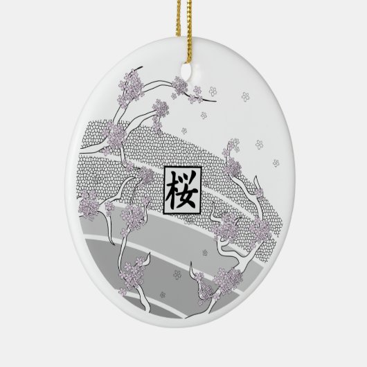 White Cherry Blossom Tree Keramisch Ornament (Rechts)