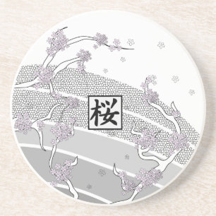 White Cherry Blossom Tree Zandsteen Onderzetter