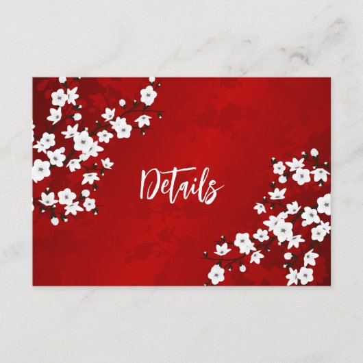 White Cherry Blossom Wedding Details Informatiekaartje (Voorkant)