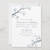 White Cherry Blossom Wedding Invitation Kaart (Voorkant)