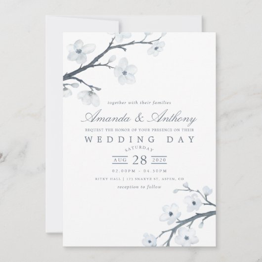 White Cherry Blossom Wedding Invitation Kaart (Voorkant)