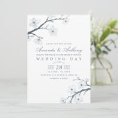 White Cherry Blossom Wedding Invitation Kaart (Staand voorkant)