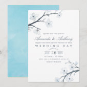 White Cherry Blossom Wedding Invitation Kaart (Voorkant / Achterkant)
