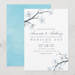 White Cherry Blossom Wedding Invitation Kaart