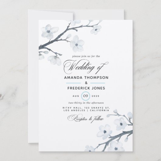 White Cherry Blossom Wedding Invitation Kaart (Voorkant)