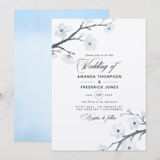 White Cherry Blossom Wedding Invitation Kaart (Voorkant / Achterkant)