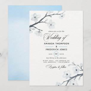 White Cherry Blossom Wedding Invitation Kaart