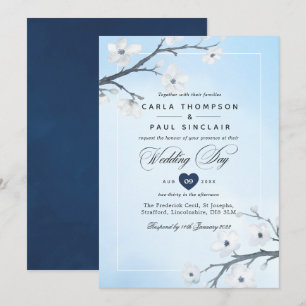White Cherry Blossom Wedding Invitation Kaart