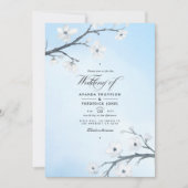 White Cherry Blossom Wedding Invitation Kaart (Voorkant)