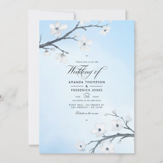 White Cherry Blossom Wedding Invitation Kaart (Voorkant)