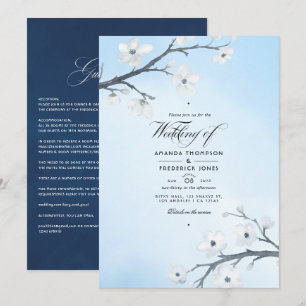 White Cherry Blossom Wedding Invitation Kaart