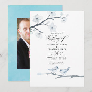 White Cherry Blossom Wedding Photo Kaart