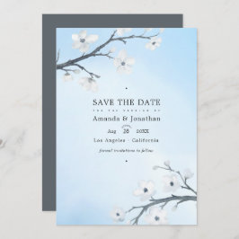 White Cherry Blossom Wedding Photo Save The Date