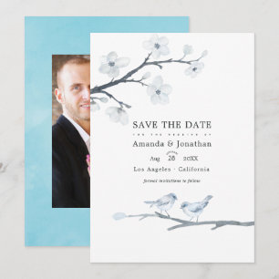 White Cherry Blossom Wedding Photo Save The Date