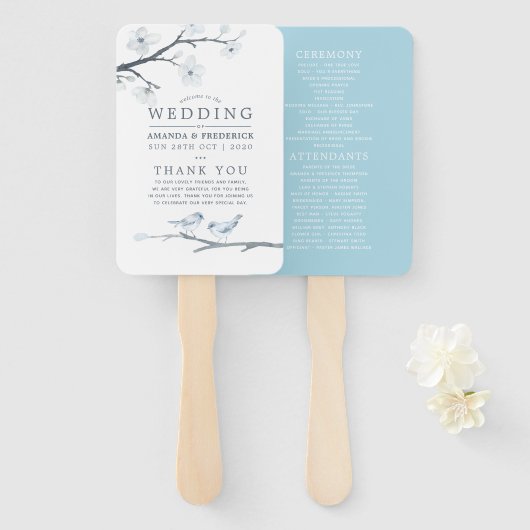 White Cherry Blossom Wedding Programme Handwaaier (Voorkant en achterkant)