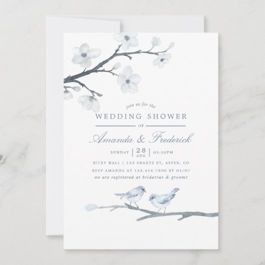 White Cherry Blossom Wedding Shower Uitnodiging (Voorkant)