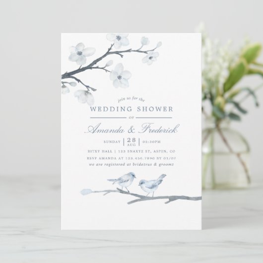White Cherry Blossom Wedding Shower Uitnodiging (Staand voorkant)