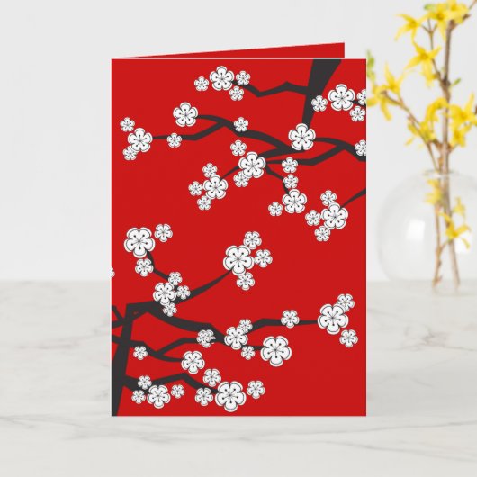 White Cherry Blossoms Sakura Spring Flowers Branch Kaart (Gele Bloem)