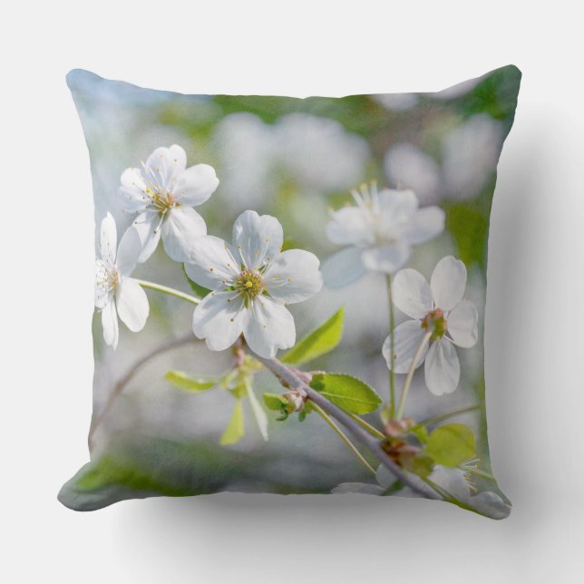 White Cherry Flower Kussen (Voorkant)