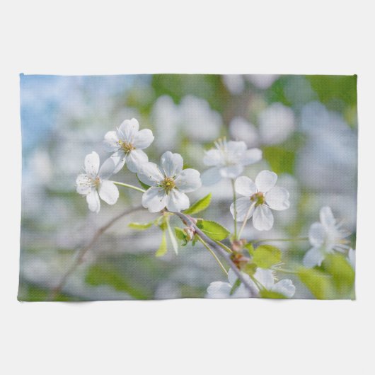 White Cherry Flower Theedoek (Horizontaal)