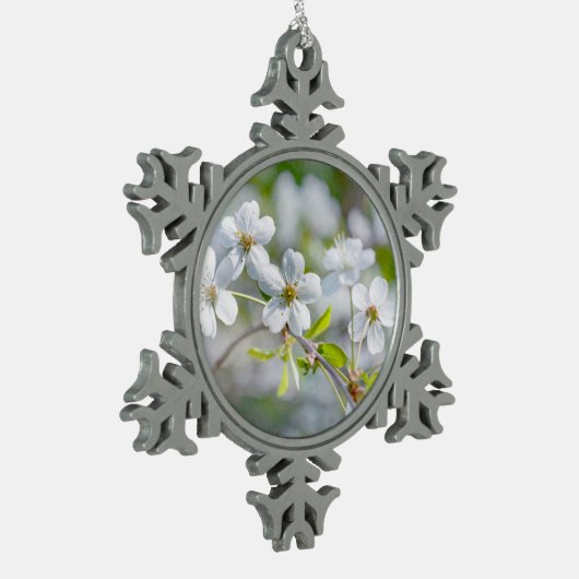 White Cherry Flower Tin Sneeuwvlok Ornament (Links)
