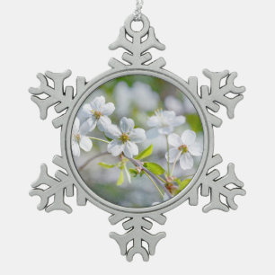 White Cherry Flower Tin Sneeuwvlok Ornament