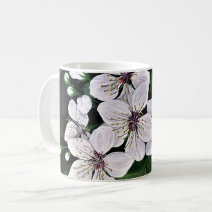 White Cherry Flowers Art in acryl Koffiemok