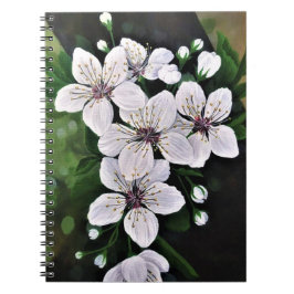 White Cherry Flowers Art in acryl Notitieboek