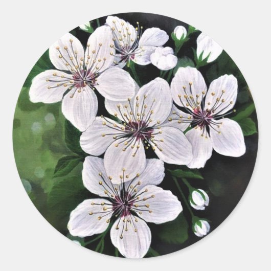 White Cherry Flowers Art in acryl Ronde Sticker (Voorkant)