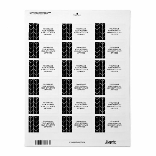 White Chevron Black Background Modern Chic Etiket (Full Sheet)