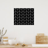 White Chevron Black Background Modern Chic Poster (Keuken)