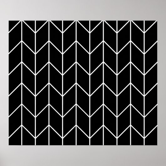 White Chevron Black Background Modern Chic Poster (Voorkant)