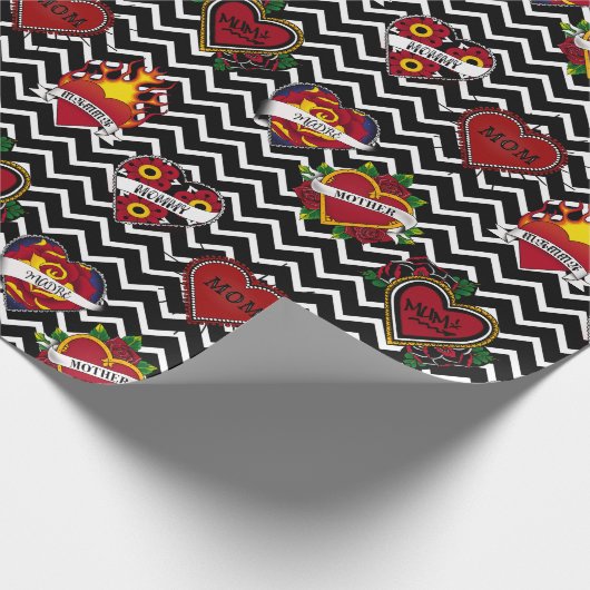 White Chevron Mom Tattoo Cadeaupapier (Hoek)