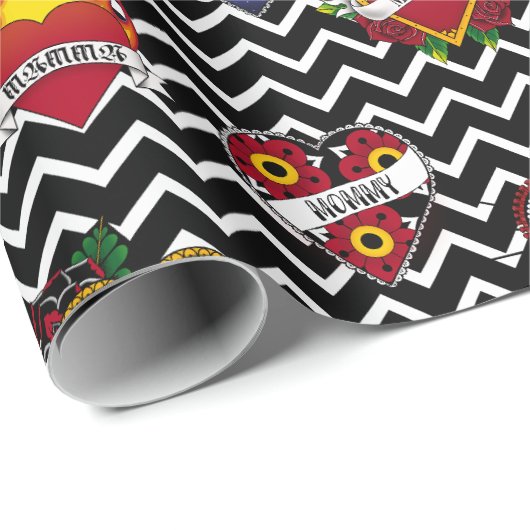 White Chevron Mom Tattoo Cadeaupapier (Rol Hoek)