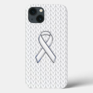White Chevrons Knit Ribbon Awareness Print iPhone 13 Hoesje