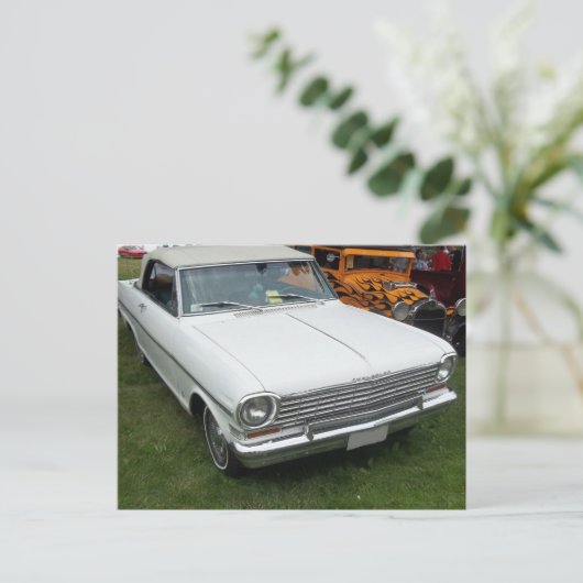white chevy 1963 nova met chroom front uitzicht briefkaart (Staand voorkant)