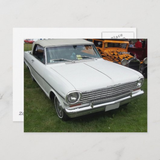 white chevy 1963 nova met chroom front uitzicht briefkaart (Voorkant / Achterkant)