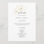 White | Chic Faux Gold Floral Wedding  Programmakaart (Voorkant)