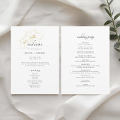 White | Chic Faux Gold Floral Wedding  Programmakaart
