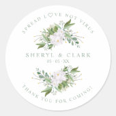 White Chic Green Garland Wreath Wedding Sanitizer Ronde Sticker (Voorkant)