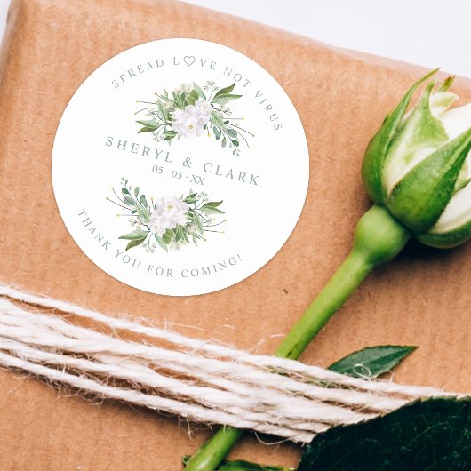 White Chic Green Garland Wreath Wedding Sanitizer Ronde Sticker
