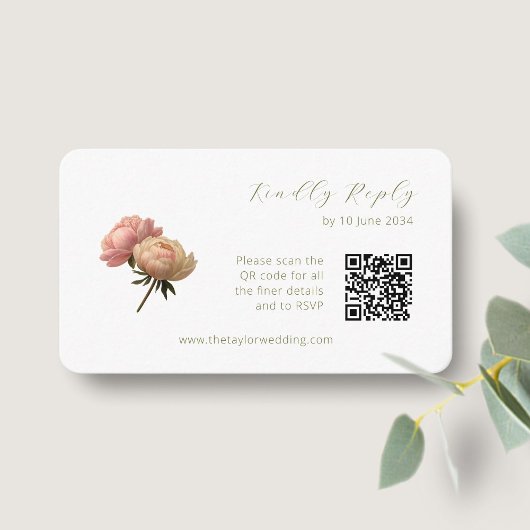 White | Chic Rose Wedding RSVP QR Code  Informatiekaartje