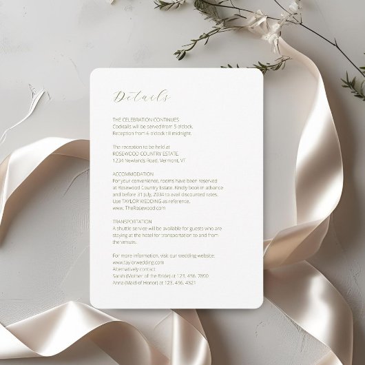 White | Chic Script Minimalist Wedding Detail  Informatiekaartje