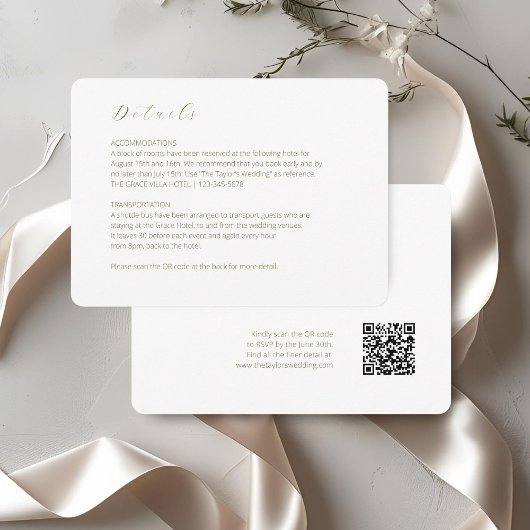 White | Chic Script Wedding Detail QR Code Informatiekaartje