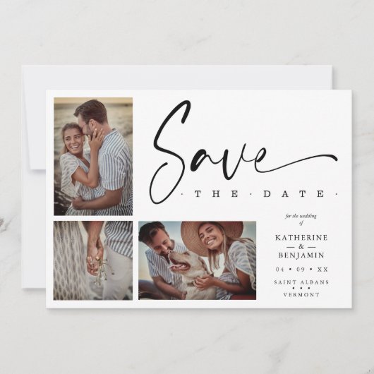 White Chic Trendy Collage Wedding Covid19 3 Foto's (Voorkant)