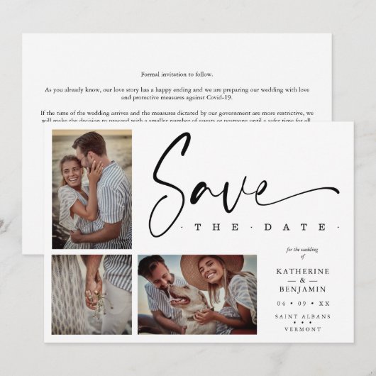 White Chic Trendy Collage Wedding Covid19 3 Foto's (Voorkant / Achterkant)